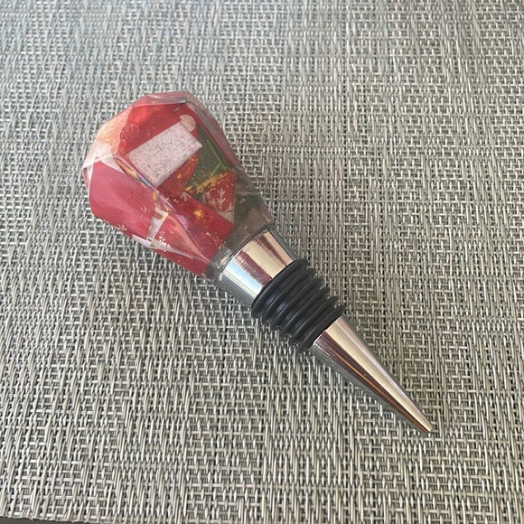 XMAS Handmade Festive Holiday Diamond Top Wine Stop Red - Picture 3 of 13